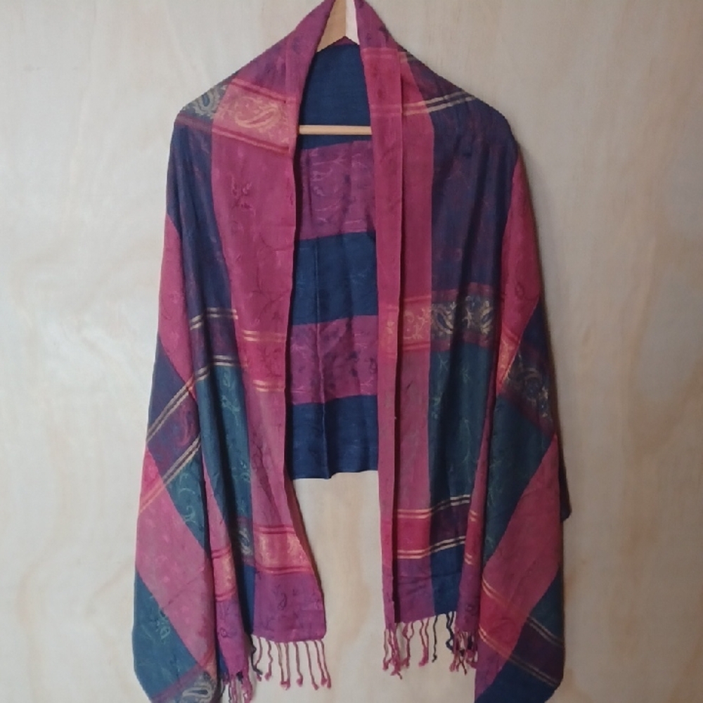 Multicolor Paisley And Plaid Scarf Shawl with Fringe